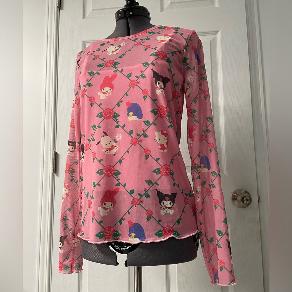 Sanrio Hello Kitty Kuromi Mesh T-Shirt Layered Long Sleeve Women M BoxLunch NWT